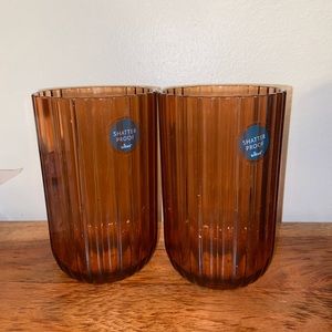Set of 2 16 oz Plastic Ribbed Tall Rust Tumbler Cups Juice Water Kitchen Drink